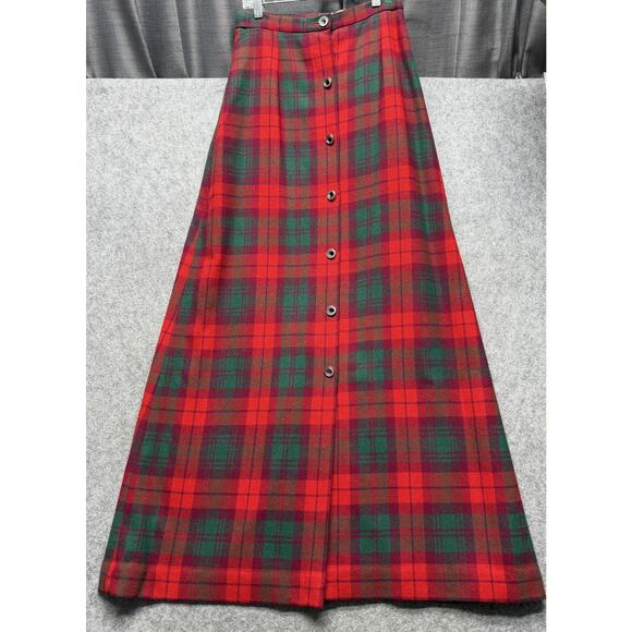Vintage Robinson's Skirt Womens 12 Red Wool Tartan Plaid A-Line Button Front - Picture 4 of 13